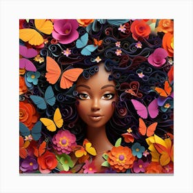 Black Girl With Flowers And Butterflies 2 Canvas Print