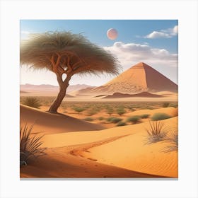 Desert Landscape With A Tree 1 Canvas Print