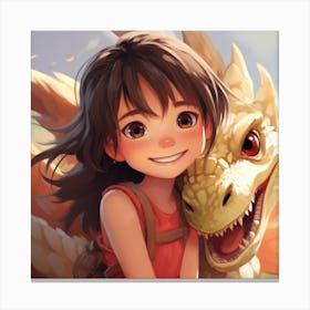 Dragon And Girl Anime Canvas Print