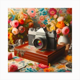 Vintage Camera And Flowers Canvas Print