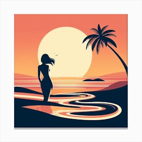 Sunset Beach Girl Canvas Print