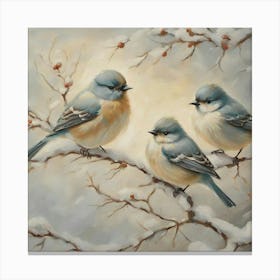 Three Birds In The Snow 1 Canvas Print