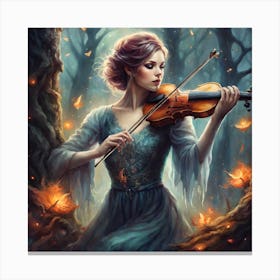 Violinist In The Forest Canvas Print