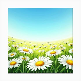 A Vibrant Daisy Field Under A Clear Blue Sky 3 Canvas Print