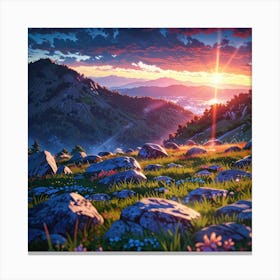 Sunset Over Mountains Canvas Print