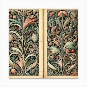 William Morris Inspired Patterns Embellishing The Pages Of An Antique Book, Style Vintage Printmaking Canvas Print