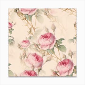 Roses Plants Vintage Retro Flowers Pattern Canvas Print