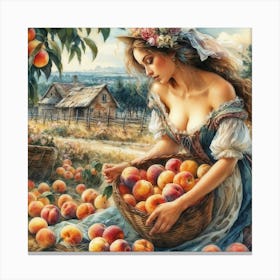 Beautiful And Alluring Blonde In Low Cut Dress With Peaches 5 Watercolor Canvas Print