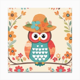 Floral Baby Owl Nursery Illustration (23) Canvas Print