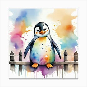 Penguin On A Fence 1 Canvas Print