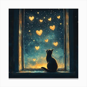 Dreamy Night Sky with Heart Stars Cat 8 Canvas Print