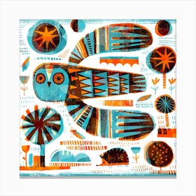 Owl And Hedgehog Square Canvas Print