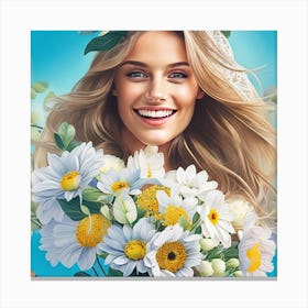 Portrait Of A Woman With Flowers Canvas Print