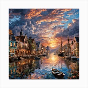 Sunset At The Harbor Canvas Print