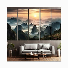 "A serene and misty mountain landscape."Wall Art2 Canvas Print