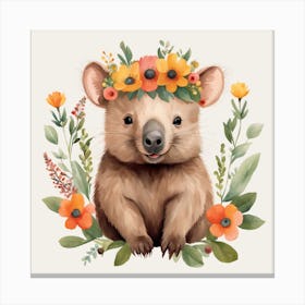 Floral Baby Wombat Nursery Illustration (24) Canvas Print