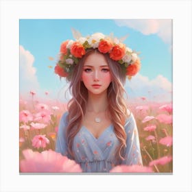 Pretty Girl In A Field Of Flowers Canvas Print