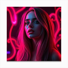 Purple and Pink Neon Girl Canvas Print