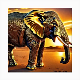 Golden Elephant At Sunset Canvas Print