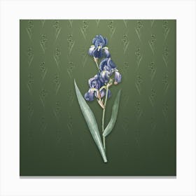Vintage Dalmatian Iris Botanical on Lunar Green Pattern Canvas Print