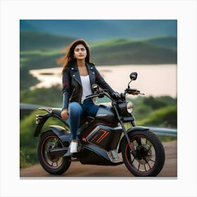 Woman On A Motorcycle Canvas Print