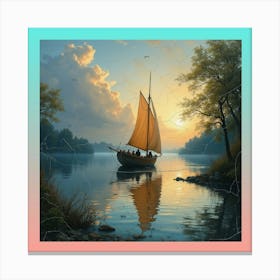 Sailboat At Sunset Canvas Print