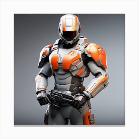 A Futuristic Warrior Stands Tall, His Gleaming Suit And Orange Visor Commanding Attention 20 Canvas Print