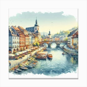 Watercolor Of A City 1 Canvas Print