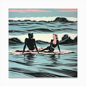 'Surfing Couple' Canvas Print