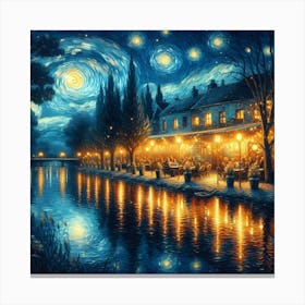 Riverside Cafe At Starry Night In Van Gogh Painting Art Canvas Print