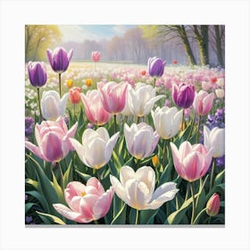 Tulips In a Field Canvas Print