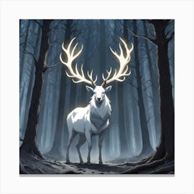 A White Stag In A Fog Forest In Minimalist Style Square Composition 51 Canvas Print