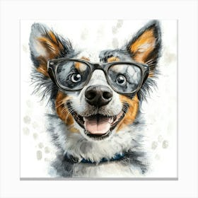 Australian Shepherd With Glasses Canvas Print