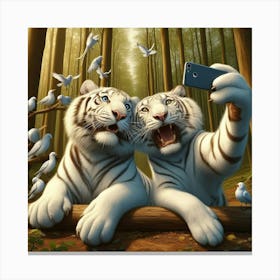White Tiger Selfie 1 Canvas Print