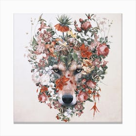 Flower Wolf Square Canvas Print
