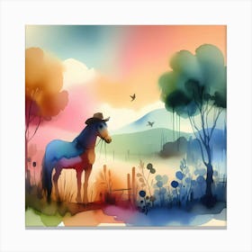 Watercolor Horse In The Field Canvas Print