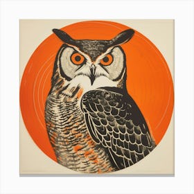 Retro Bird Lithograph Great Horned Owl 4 Canvas Print