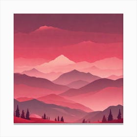 Misty mountains background in red tone 53 Canvas Print