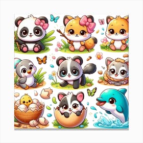 Cute Panda Bears Canvas Print