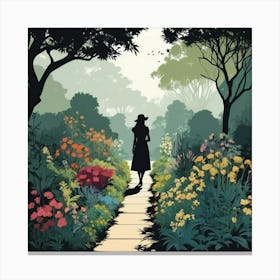 Woman Walking In The Garden 1 Canvas Print