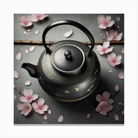 Firefly A Minimalistic Modern Rustic Beautiful Japanese Cast Iron Teapot, Illustration, A Few Sakura (5) Canvas Print