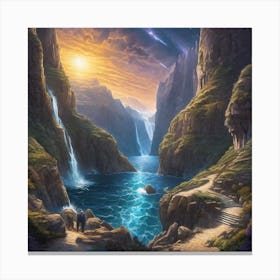 Waterfall In The Mountains Canvas Print