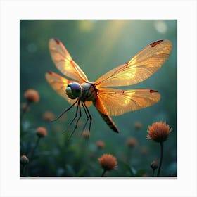 A Whimsical Dragonfly With Wings Of Glowing, Fractal Colors Fluttering Through A Dreamlike Meadow 1 Canvas Print