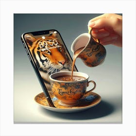 Tiger And Cup Of Coffee 1 Canvas Print