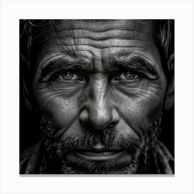 Portrait Of A Weathered Face Bold Textured Details Highlighted Deep Set Eyes Furrowed Brow Creas (1) Canvas Print