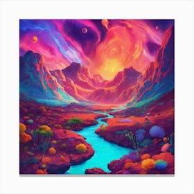 Fantasy Landscape Of A Mountains And Blue River Canvas Print