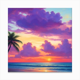 Sunset With Palm Trees Canvas Print