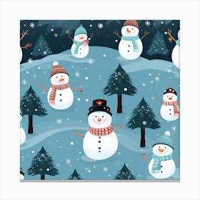 Snowmen In The Forest Canvas Print