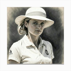 Chalk Painting Of A Female Cricketer Canvas Print