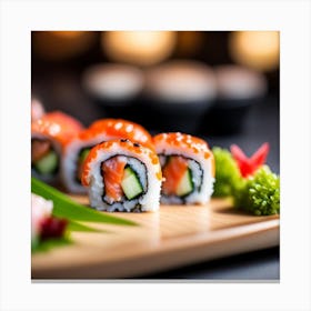 Sushi On A Wooden Plate Canvas Print